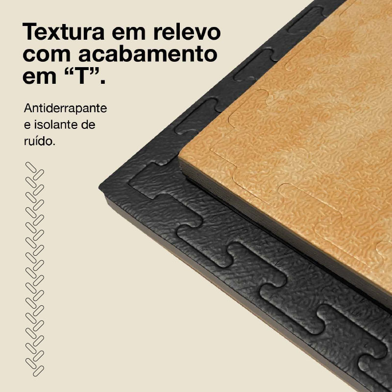 Puzzle Tatami 2,5cm 100x100cm Densidade superior - Superfície com textura anti-derrapante, reversível Madeira/Preto | Textura anti-derrapante