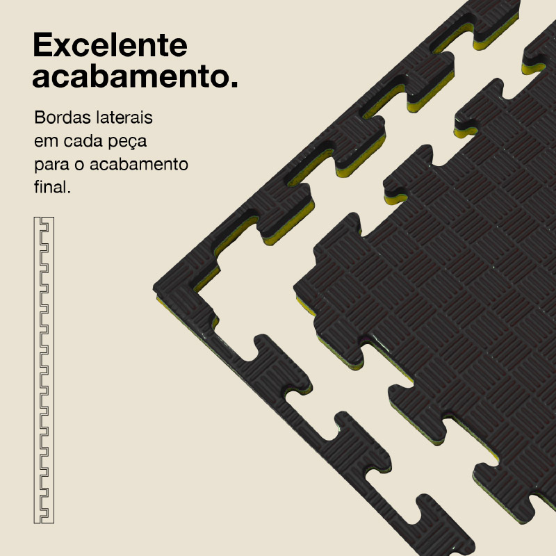 Puzzle Tatami 2,5cm 100x100cm - Superfície antiderrapante F, reversível Amarelo/Preto | Lados rectos