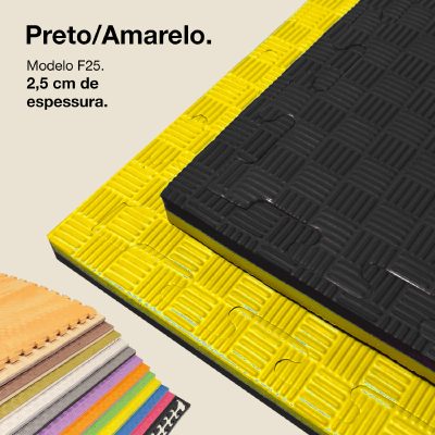 Puzzle Tatami 2,5cm 100x100cm - Superfície antiderrapante F, reversível Amarelo/Preto | Cor reversível