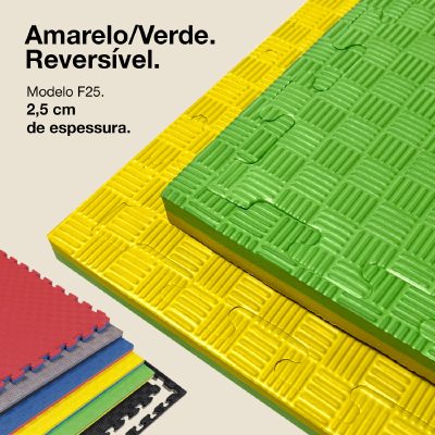 Puzzle Tatami 2,5cm 100x100cm - Superfície antiderrapante F, reversível Amarelo/Verde | Cor reversível