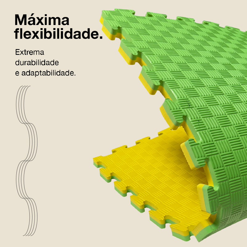 Puzzle Tatami 2,5cm 100x100cm - Superfície antiderrapante F, reversível Amarelo/Verde | Flexibilidade máxima