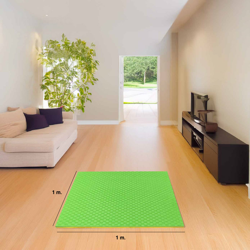 Puzzle Tatami 2,5cm 100x100cm - Superfície antiderrapante F, reversível Amarelo/Verde | Dimensões