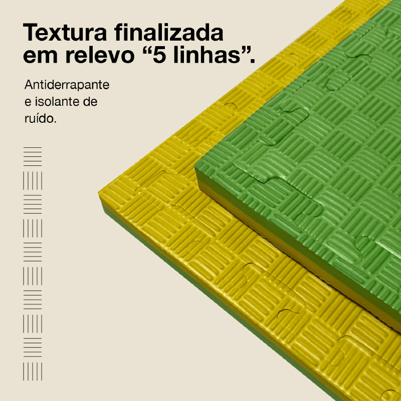 Puzzle Tatami 2,5cm 100x100cm - Superfície antiderrapante F, reversível Amarelo/Verde | Textura antiderrapante