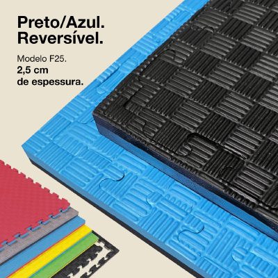 Puzzle Tatami 2,5cm 100x100cm - Superfície antiderrapante F, reversível Azul/Preto | Cor reversível