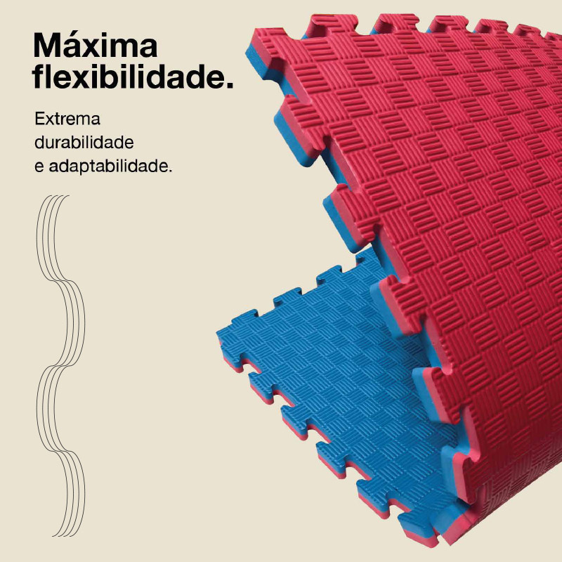Puzzle Tatami 2,5cm 100x100cm - Superfície antiderrapante F, reversível Azul/Vermelho | Flexibilidade