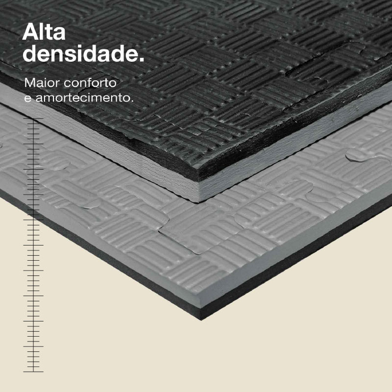 Puzzle Tatami 2,5cm 100x100cm - Superfície antiderrapante F, reversível Cinzento/Preto | Alta densidade