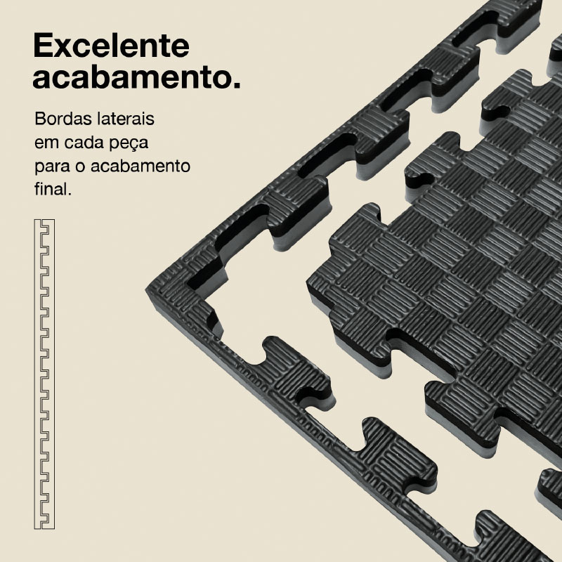 Puzzle Tatami 2,5cm 100x100cm - Superfície antiderrapante F, reversível Cinzento/Preto | Lados rectos