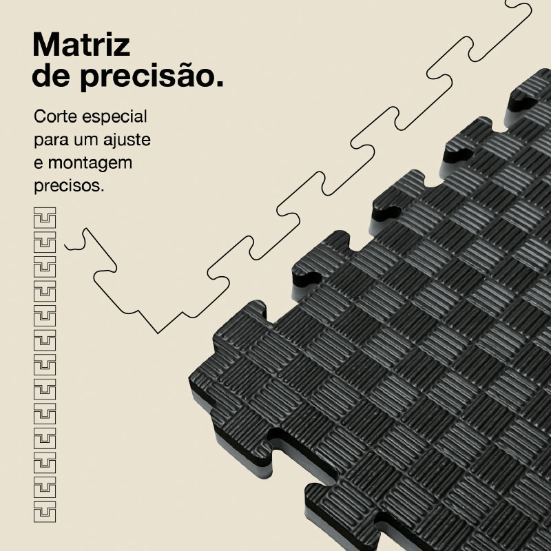 Puzzle Tatami 2,5cm 100x100cm - Superfície antiderrapante F, reversível Cinzento/Preto | Corte e vinco de precisão