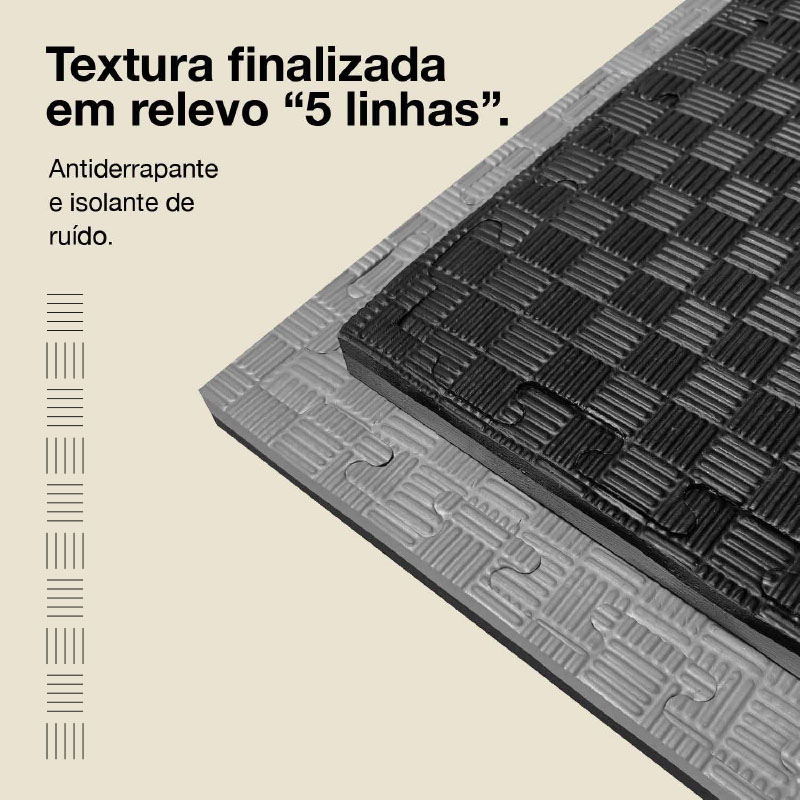 Puzzle Tatami 2,5cm 100x100cm - Superfície antiderrapante F, reversível Cinzento/Preto | Textura antiderrapante
