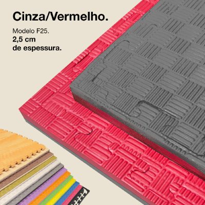 Puzzle Tatami 2,5cm 100x100cm - Superfície antiderrapante F, reversível Cinzento/Vermelho | Cor reversível