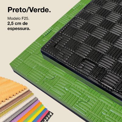 Puzzle Tatami 2,5cm 100x100cm - Superfície antiderrapante F, reversível Preto/Verde | Cor reversível