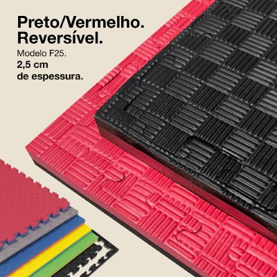Puzzle Tatami 2,5cm 100x100cm - Superfície antiderrapante F, reversível Preto/Vermelho | Cor reversível