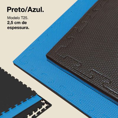 Puzzle Tatami 2,5cm 100x100cm - Superfície antiderrapante T, reversível Azul/Preto | Cor Reversível