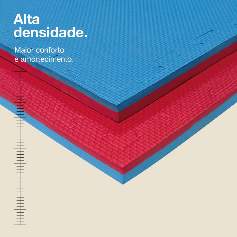 Puzzle Tatami 2,5cm 100x100cm - Superfície antiderrapante T, reversível Azul/Vermelho | Alta densidade