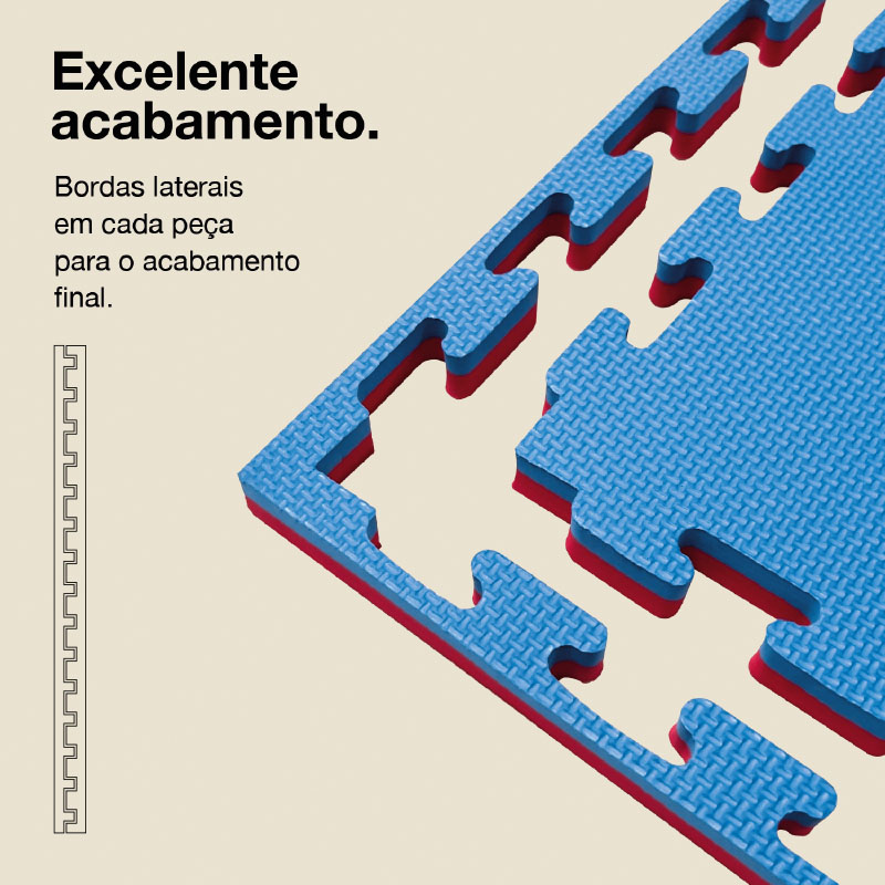 Puzzle Tatami 2,5cm 100x100cm - Superfície antiderrapante T, reversível Azul/Vermelho | Bordos laterais