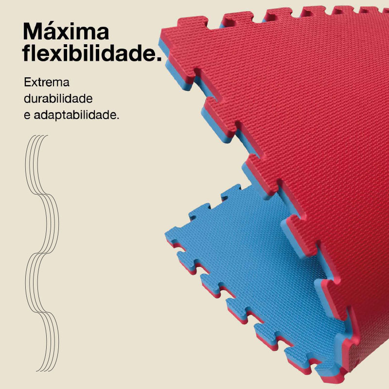 Puzzle Tatami 2,5cm 100x100cm - Superfície antiderrapante T, reversível Azul/Vermelho | Flexibilidade máxima