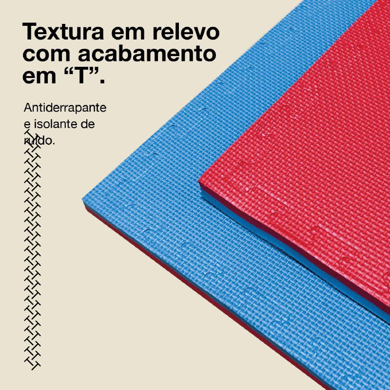 Puzzle Tatami 2,5cm 100x100cm - Superfície antiderrapante T, reversível Azul/Vermelho | Textura antiderrapante
