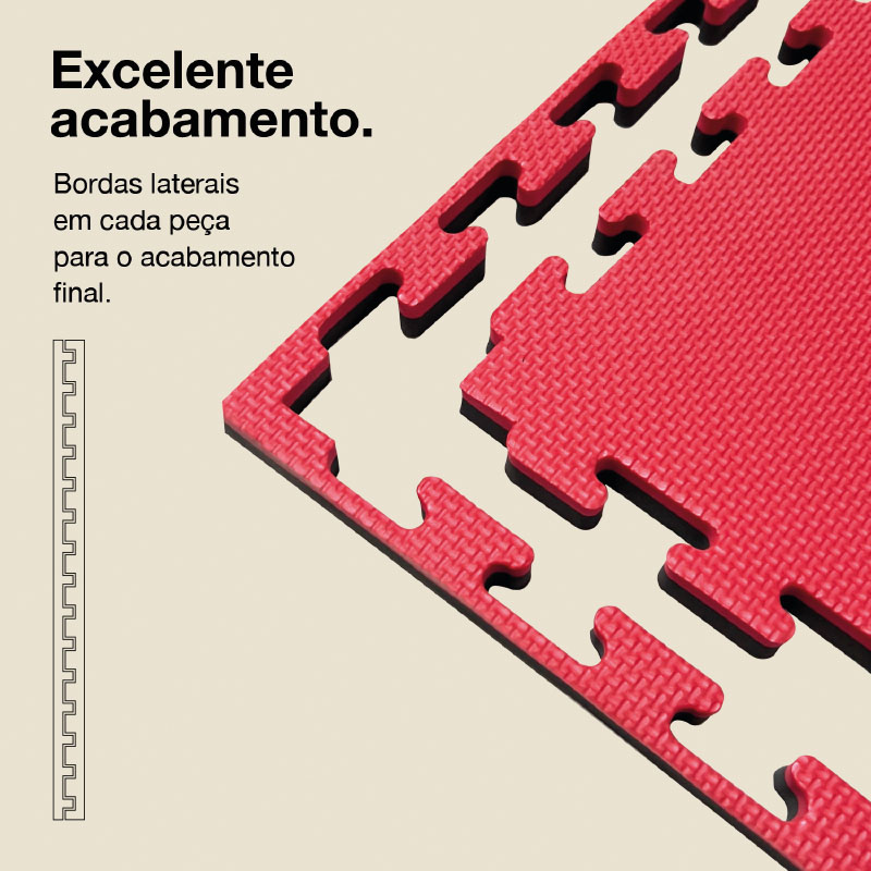 Puzzle Tatami 2,5cm 100x100cm - Superfície antiderrapante T, reversível Preto/Vermelho | Lados rectos