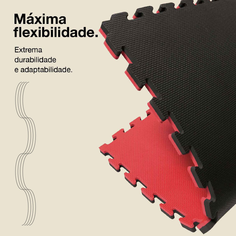 Puzzle Tatami 2,5cm 100x100cm - Superfície antiderrapante T, reversível Preto/Vermelho | Flexibilidade máxima