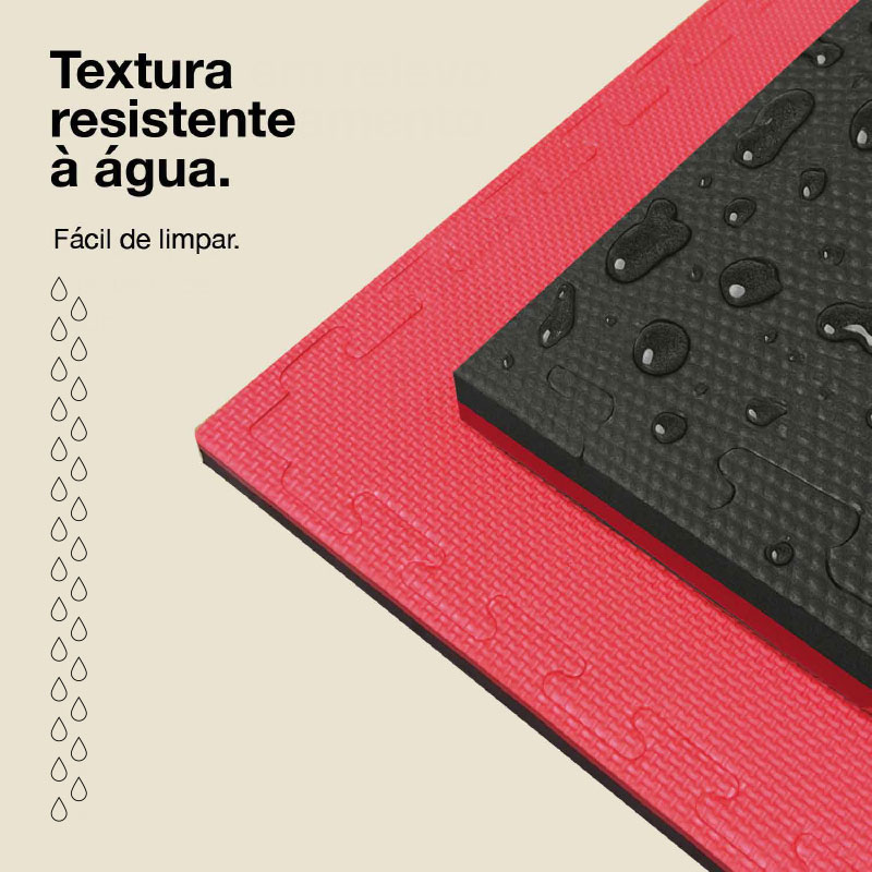 Puzzle Tatami 2,5cm 100x100cm - Superfície antiderrapante T, reversível Preto/Vermelho | Resistência à água
