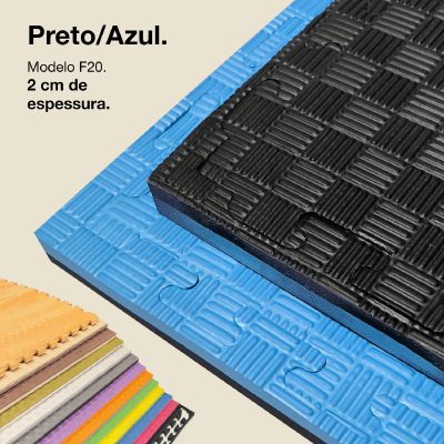 Puzzle Tatami 2cm 100x100cm - Superfície antiderrapante F, reversível Azul/Preto | Cor Reversível