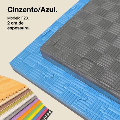 Puzzle Tatami 2cm 100x100cm - Superfície antiderrapante F, reversível Cinzento/Azul | Cor Reversível