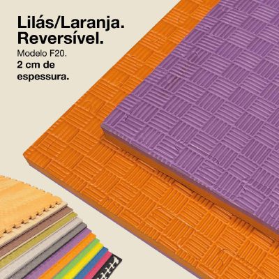 Puzzle Tatami 2cm 100x100cm - Superfície antiderrapante F, reversível Lilás/Laranja | Cor Reversível