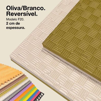 Puzzle Tatami 2cm 100x100cm - Superfície antiderrapante F, reversível Verde/Branco | Cor Reversível