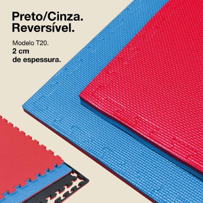 Puzzle Tatami 2cm 100x100cm - Superfície antiderrapante T, reversível Azul/Vermelho | Cor Reversível