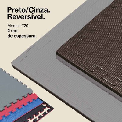 Puzzle Tatami 2cm 100x100cm - Superfície antiderrapante T, reversível Cinzento/Preto | Cor Reversível