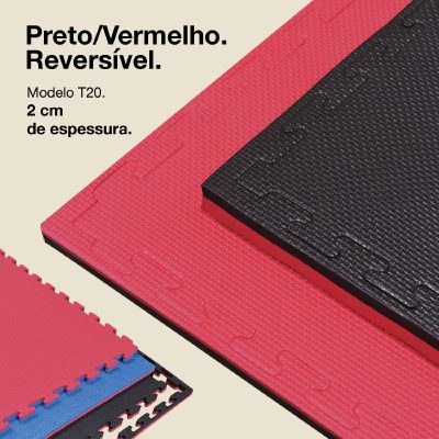 Puzzle Tatami 2cm 100x100cm - Superfície antiderrapante T, reversível Preto/Vermelho | Couleur Réversible