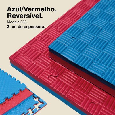Puzzle Tatami 3cm 100x100cm - Superfície antiderrapante F, reversível Azul/Vermelho | Cor Reversível