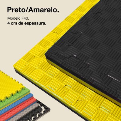 Puzzle Tatami 4cm 100x100cm - Superfície antiderrapante F, reversível Amarelo/Preto | Cor reversível