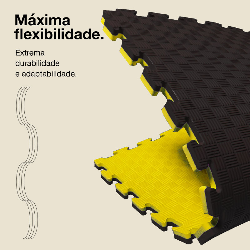 Puzzle Tatami 4cm 100x100cm - Superfície antiderrapante F, reversível Amarelo/Preto | Flexibilidade máxima