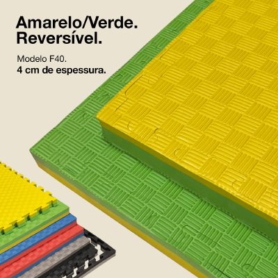 Puzzle Tatami 4cm 100x100cm - Superfície antiderrapante F, reversível Amarelo/Verde | Cor reversível