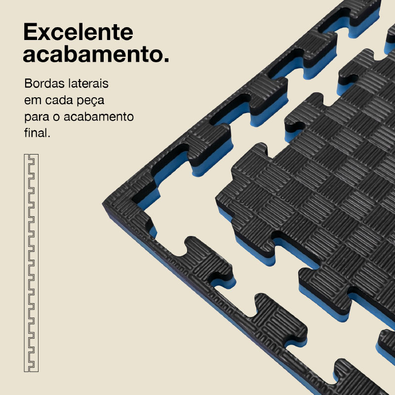Puzzle Tatami 4cm 100x100cm - Superfície antiderrapante F, reversível Azul/Preto | Lados rectos