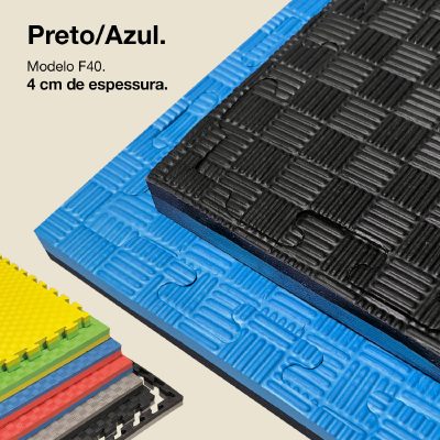 Puzzle Tatami 4cm 100x100cm - Superfície antiderrapante F, reversível Azul/Preto | Cor reversível