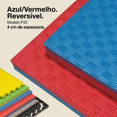 Puzzle Tatami 4cm 100x100cm - Superfície antiderrapante F, reversível Azul/Vermelho | Cor reversível