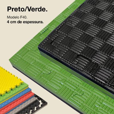 Puzzle Tatami 4cm 100x100cm - Superfície antiderrapante F, reversível Preto/Verde | Cor reversível