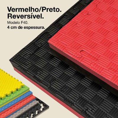 Puzzle Tatami 4cm 100x100cm - Superfície antiderrapante F, reversível Preto/Vermelho | Cor reversível