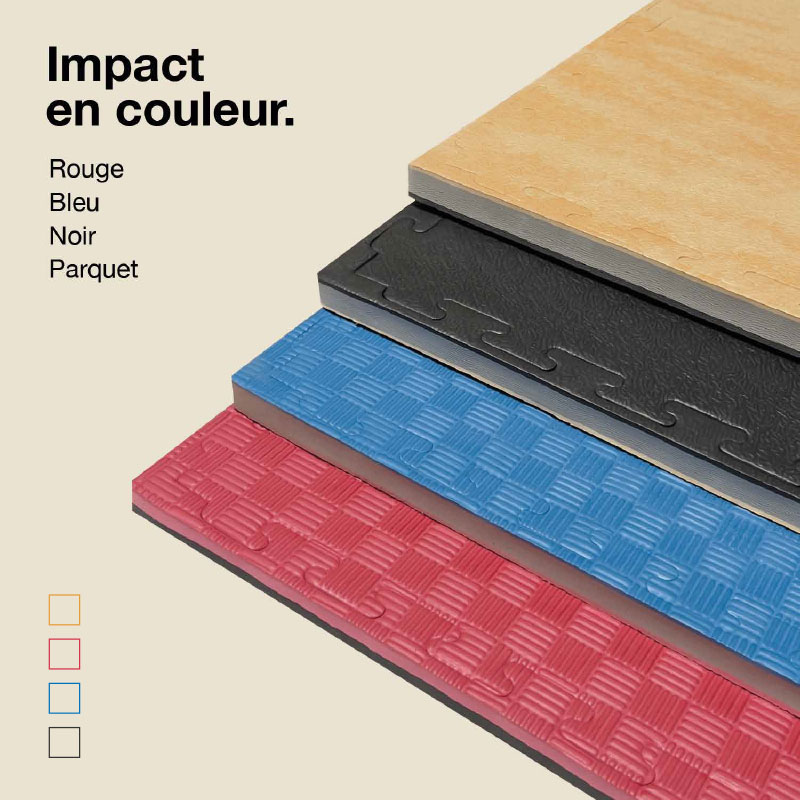 Tatami Puzzle 2,5cm 100x100cm Densité supérieure - Surface antidérapante F, réversible Bleu/Rouge | Couleurs disponibles