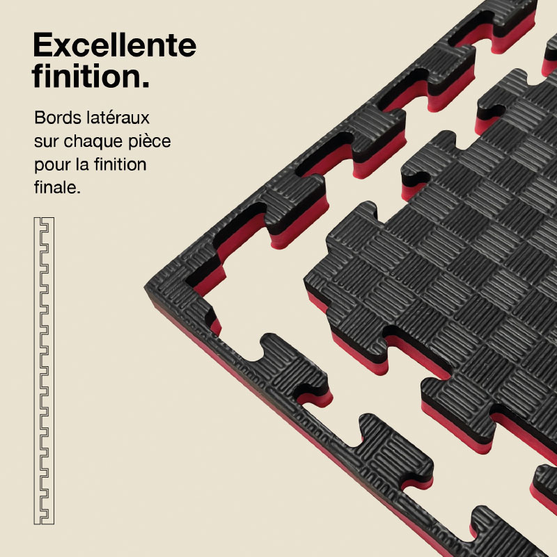 Tatami Puzzle 2,5cm 100x100cm Top Density - Surface antidérapante F, réversible Noir/Rouge | Côtés droits