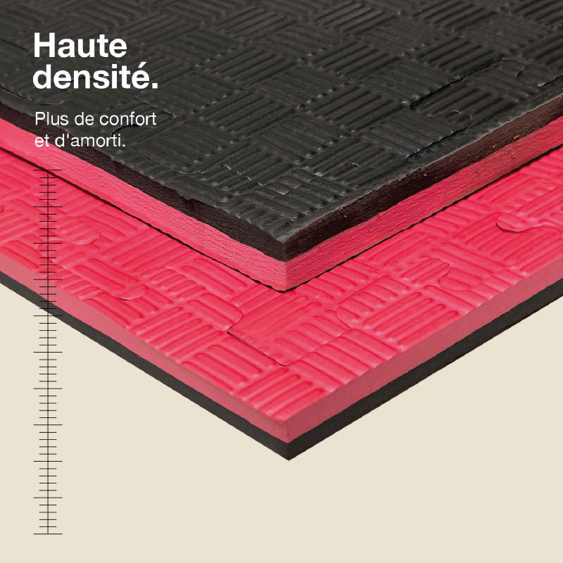 Tatami Puzzle 2,5cm 100x100cm Top Density - Surface antidérapante F, réversible Noir/Rouge | Top Density