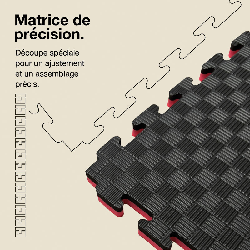 Tatami Puzzle 2,5cm 100x100cm Densité supérieure - Surface antidérapante F, réversible Noir/Rouge | Découpe de précision