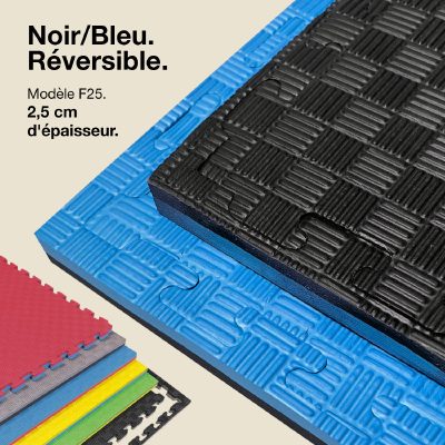 Tatami Puzzle 2,5cm 100x100cm - Surface antidérapante F, réversible Bleu/Noir | Couleur réversible