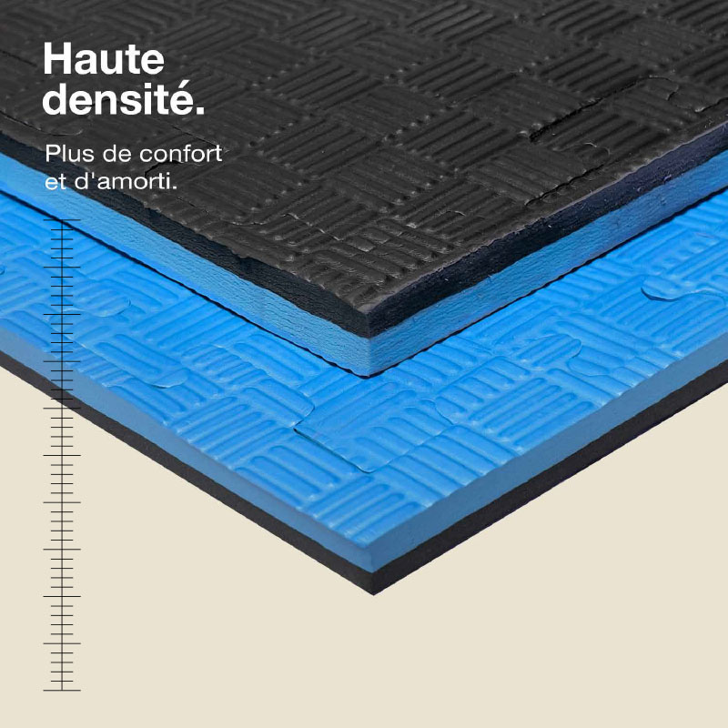 Tatami Puzzle 2,5cm 100x100cm - Surface antidérapante F, réversible Bleu/Noir | Haute Densité
