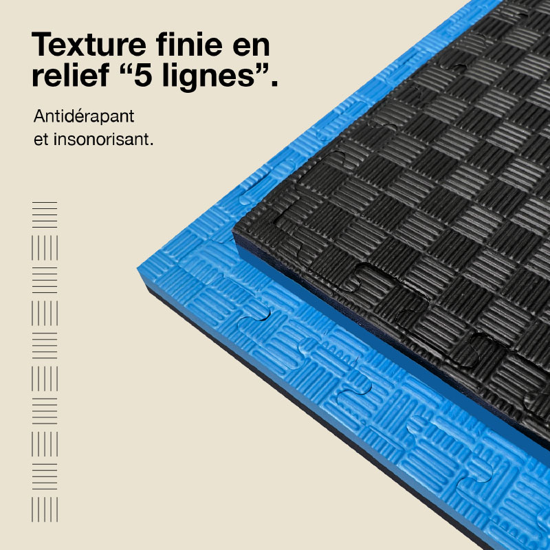 Tatami Puzzle 2,5cm 100x100cm - Surface antidérapante F, réversible Bleu/Noir | Texture antidérapante