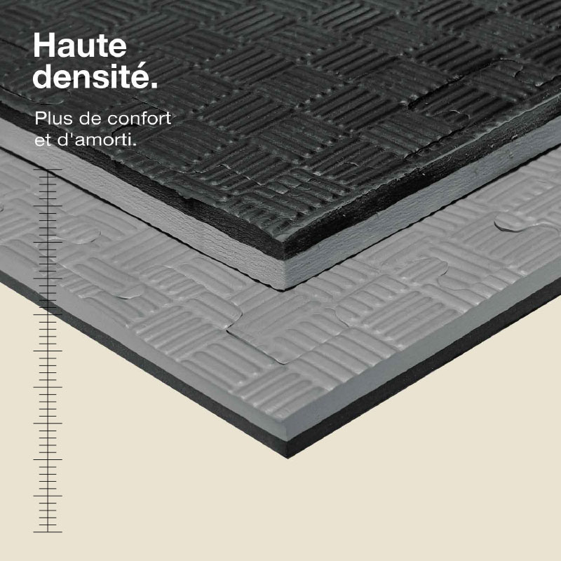 Tatami Puzzle 2,5cm 100x100cm - Surface antidérapante F, réversible Gris/Noir | Haute Densité