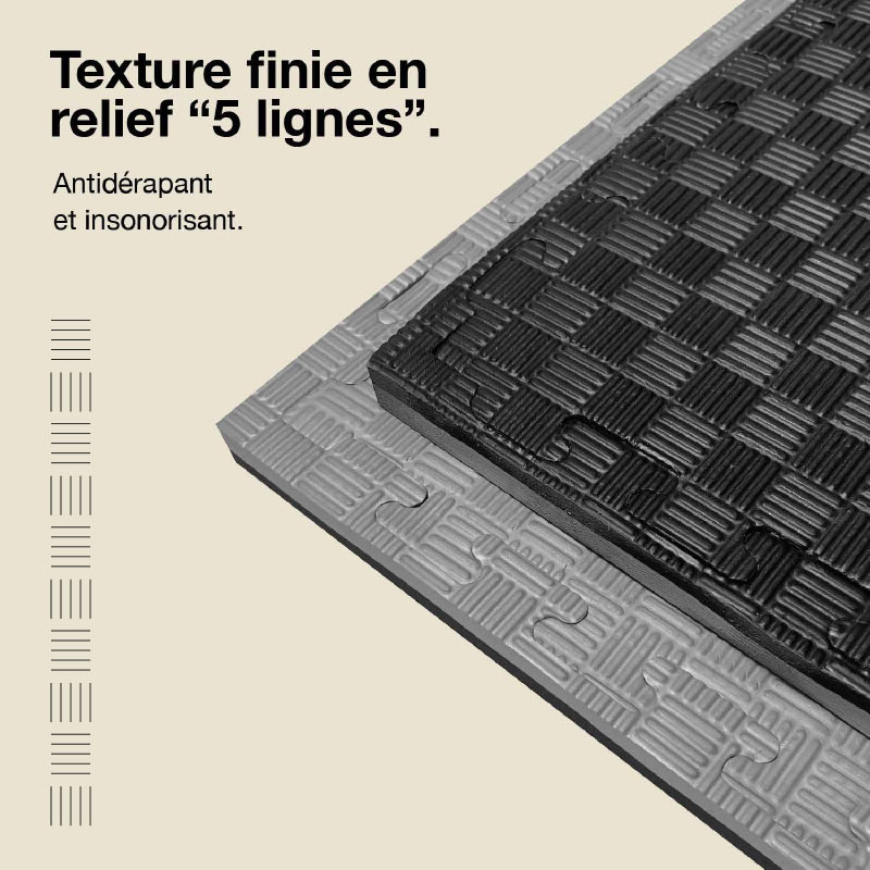 Tatami Puzzle 2,5cm 100x100cm - Surface antidérapante F, réversible Gris/Noir | Texture antidérapante