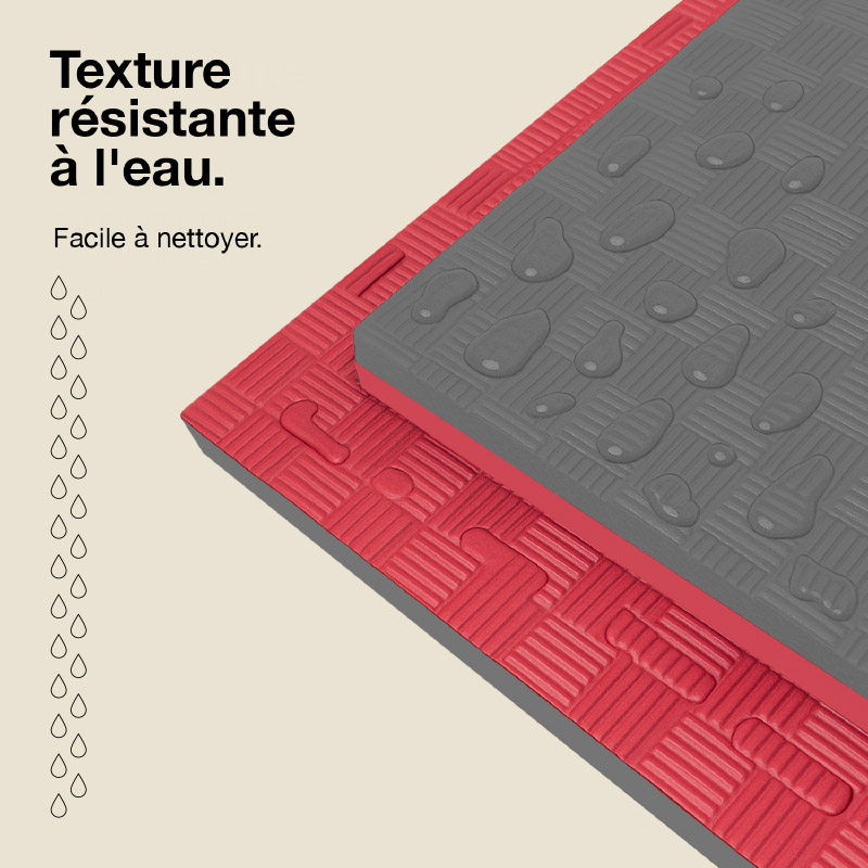Tatami Puzzle 2,5cm 100x100cm - Surface antidérapante F, réversible Gris/Rouge | Résistance à l'eau